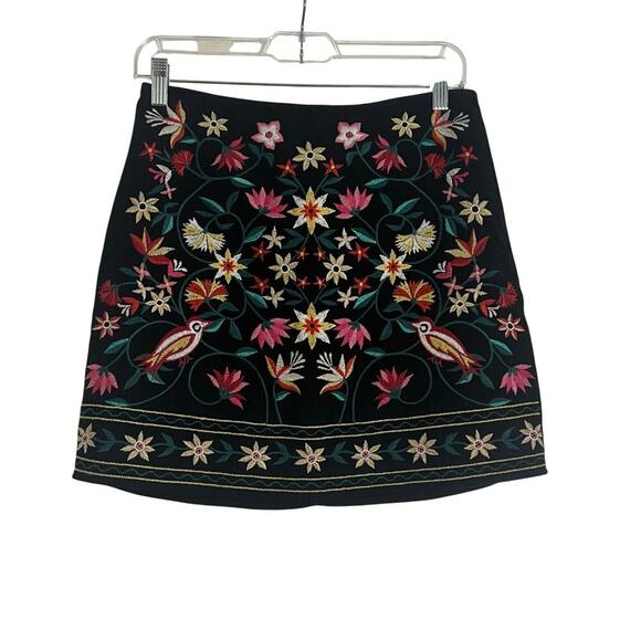 Altar’d State Woman’s Black Embroidered Floral Linen Blend Mini Skirt- Size S - Picture 1 of 7